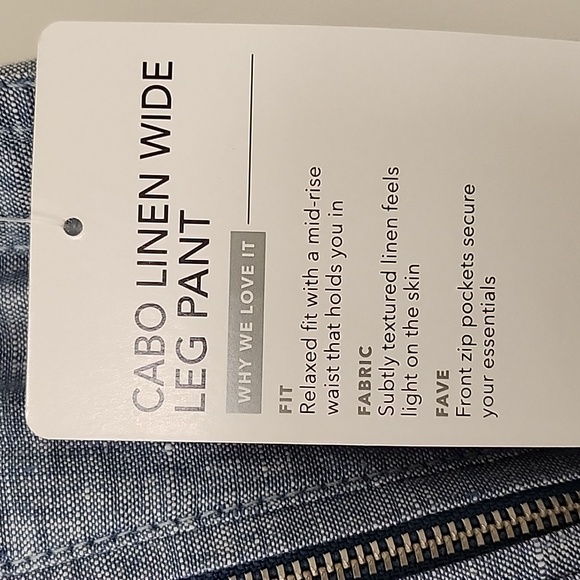 NWT Athleta Cabo 100%  Linen Wide Leg Pants Womens Sz 4 Blue Boho Zipper Pocket - Picture 4 of 16